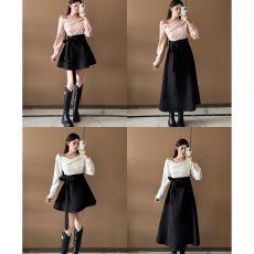 批发大码女装小众假两件斜肩长袖<b class='q'>连衣裙</b>显瘦通勤a字裙子