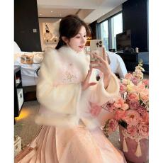 批发大码女装粉桃<b class='q'>冬</b>雪新中式大小姐毛毛拼接外套半裙套装