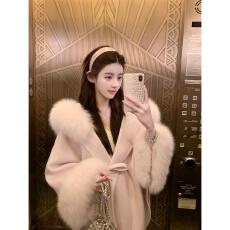 大码女装气质名媛大衣毛毛领呢子斗篷外套冬季保暖