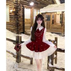 批发大码女装法式千金风丝绒拼接网纱裙气质重工连衣裙