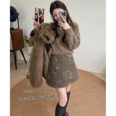 批发大码女装亮片烫钻设计短裙时髦洋气高腰显瘦A字半身裙