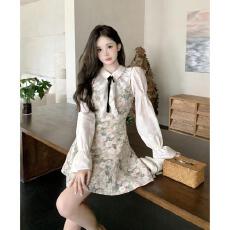 批发<b class='q'>大码</b>女装弗落花园长袖蕾丝印花连衣裙冬季内搭裙子