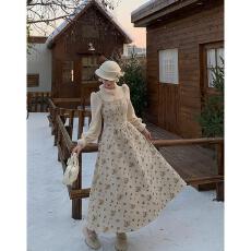 批发大码女装法式连衣裙气质碎花假两件巨好看的<b class='q'>秋</b>冬裙子