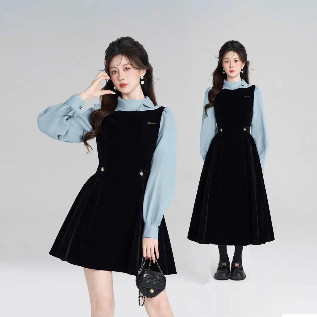 빅 사이즈 여성 의류 프랑스식 명문 여성 봄 새로운 그는 벤 바람 슬림해 보이는 페이크 레이어드 드레스