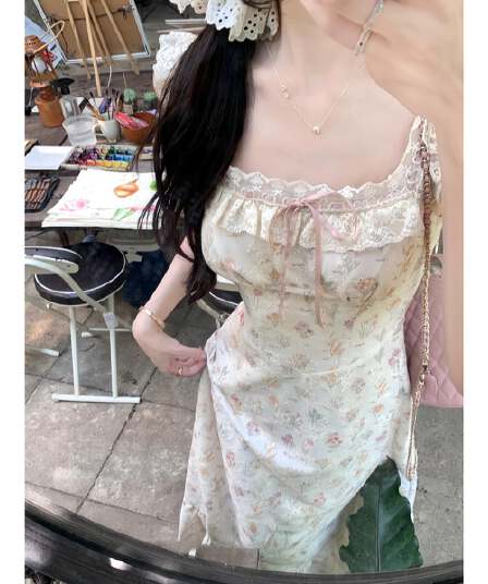 빅 사이즈 여성 의류 자수 드레스 봄 패치워크 레이스 프랑스식 휴가 바람 치마 예복