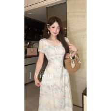 批发大码女装渐变镂空刺绣收腰连衣裙修身显瘦裙子