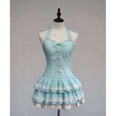 批发<b class='q'>大码</b>女装甜美可爱薄荷绿挂脖连衣裙中式裙子