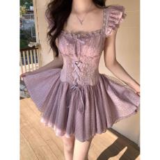 批发大码女装少女感蕾丝网纱裙夏季纯欲裙连衣裙中式裙子