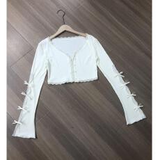 批发大码女装<b class='q'>蕾丝</b>拼接蝴蝶杏色开衫百搭<b class='q'>短外套</b>防晒长袖罩衫