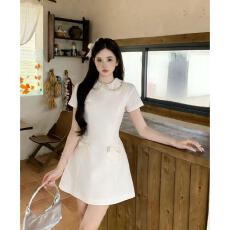 批发大码女装气质名媛风连衣裙蕾丝边蝴蝶结A字裙中式裙子