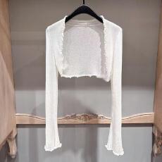 批发大码女装减龄修身针织开衫<b class='q'>春</b>夏百搭喇叭袖短款上衣