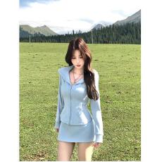批发大码女装纯欲性感刺绣连帽<b class='q'>卫衣</b>女收腰短裙拉链上衣