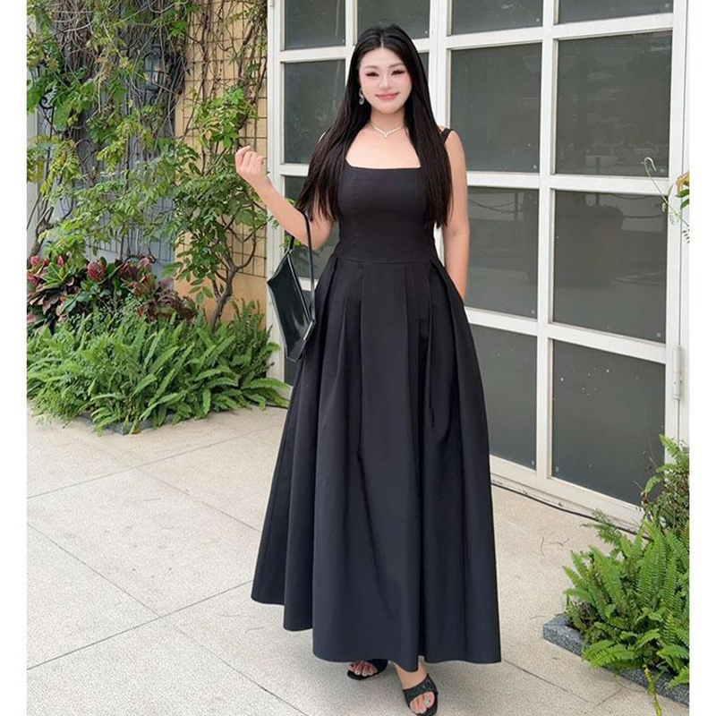 빅 사이즈 여성 의류 여름 레트로 그는 벤 바람 검정색 작은 대중 빛 럭셔리 품격 허리 수축 롱 스커트