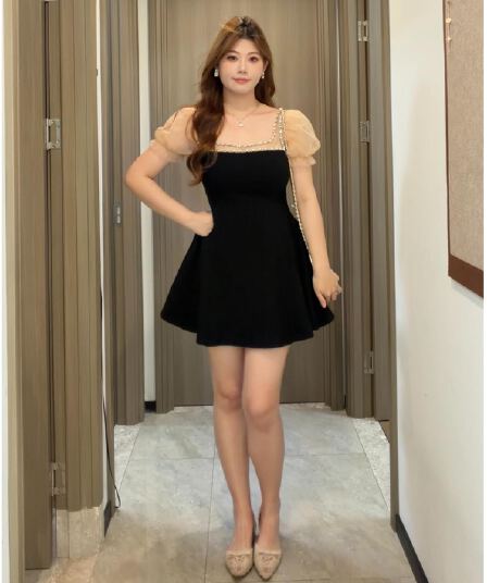 빅 사이즈 여성 의류 공주 바람 프랑스식 빛 럭셔리 비싼 가스 무거운 작업 비즈 박기 거품 소매 드레스