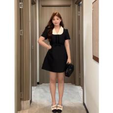 批发大码女装富家小千金<b class='q'>夏</b>季甜辣撞色V领气质收腰连衣裙子