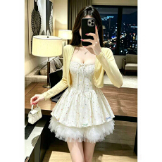 批发大码女装纯欲甜美风碎花蝴蝶结吊带连衣裙子
