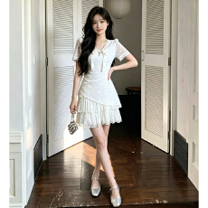 批发大码女装不规则蕾丝纯欲连衣裙夏季收腰裙子