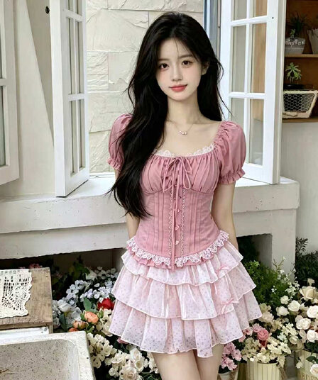 빅 사이즈 여성 의류 여름 순수한 욕망 달콤한 자매 오프숄더 행침 목 맨위 케이크 미니 스커트