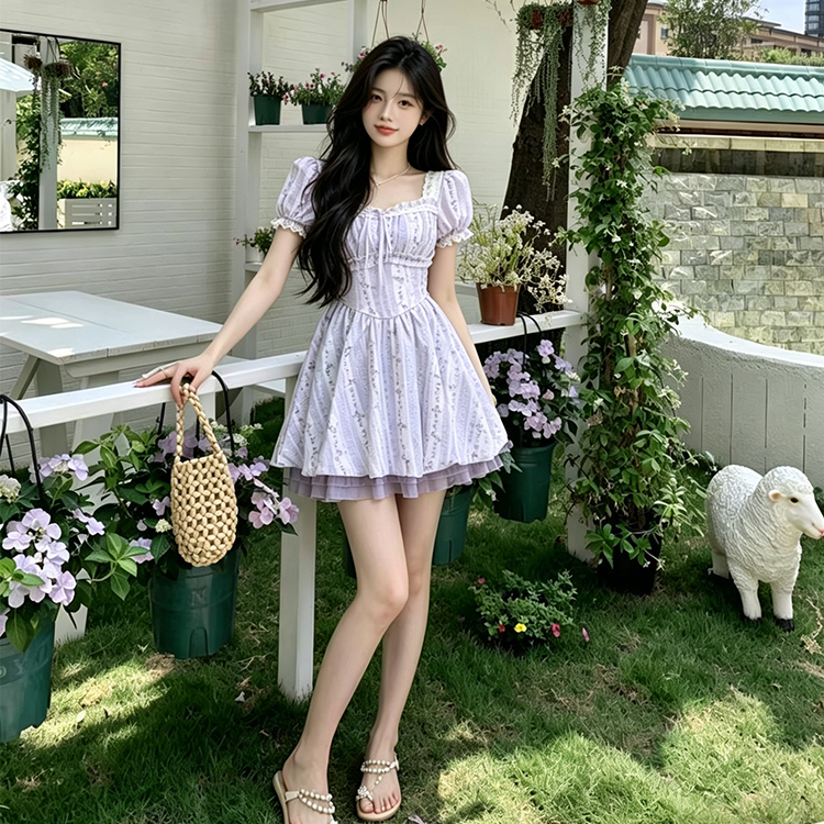 빅 사이즈 여성 의류 여름 프랑스식 꽃무늬 달콤함 꽃밭 치마 소녀 공주 점프 슈트 치마