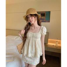批发大码女装盛夏花园纯欲<b class='q'>甜美</b>泡泡袖上衣碎花短裙