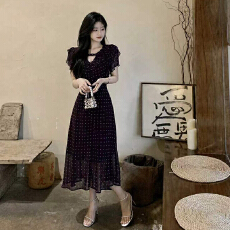 批发大码女装夏季法式收腰显瘦气质连衣裙子