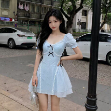 批发大码女装夏季<b class='q'>甜美</b>风收腰显瘦气质碎花短袖连衣裙子