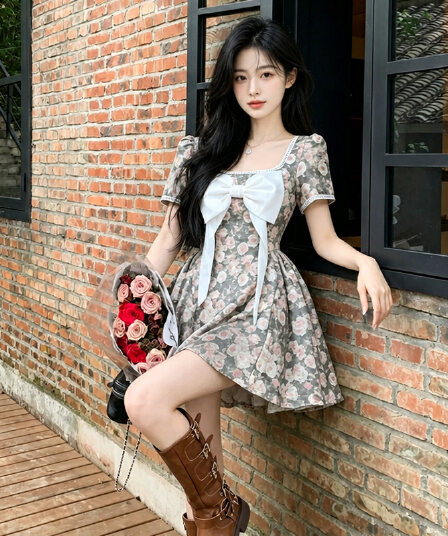 빅 사이즈 여성 의류 장미 레트로 허리 수축 슬림해 보이는 드레스 여름 치마