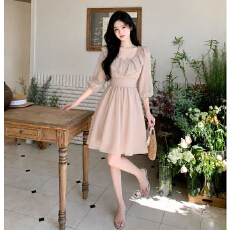 批发大码女装温婉氛围感荷叶边复古收腰气质显瘦连衣裙子