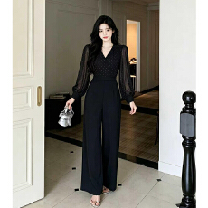 批发大码女装时尚<b class='q'>连体</b><b class='q'>衣裤</b>V领波点拼接中式服装
