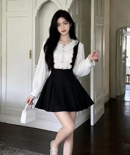 빅 사이즈 여성 의류 프랑스식 천 금빛 바람 베이비 칼라 허리 수축 슬림해 보이는 품격 드레스