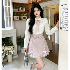 批发大码女装千金重工少女衬衣甜美气质高腰短裙