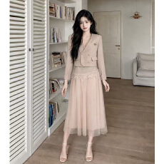 批发大码女装<b class='q'>甜美</b>秋季设计感洋气西服上衣半身裙两件套装
