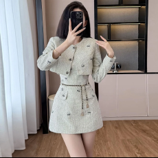 批发高个子大码女装秋冬小香风显瘦连衣裙外套