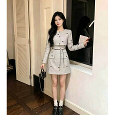 批发高个子大码女装秋冬小香风显瘦连衣裙外套