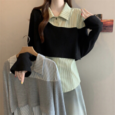 批发条纹衬衫女士春<b class='q'>秋</b>2026年新款洋气别致时尚假两件上衣小衫长袖衬衣