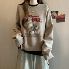 批发<b class='q'>实拍</b> 2025冬季美式复古加厚宽松酷潮圆领人物印花字母新款卫衣女