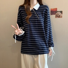 批发2026秋装新款<b class='q'>大码</b>衬衫条纹<b class='q'>欧美</b>风个性宽松显瘦百搭单穿薄款上衣