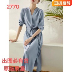 批发のSQE581657MG 雅致两色高腰显瘦23MM弹力重绉<b class='q'>桑蚕丝</b>衬衫<b class='q'>连衣裙</b>