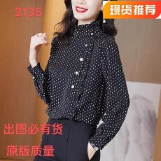批发雪纺衬衫女士春秋季新款半高领加绒别致上衣小衫长袖衬衣