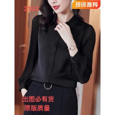 批发高端黑色长袖衬衫上衣女雪纺气质新款2022年春装时尚洋气白色衬衣