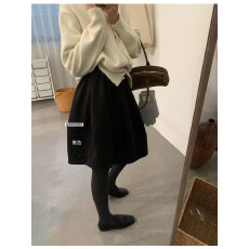 批发复古毛呢A版半身裙女秋冬新款韩系极简压褶<b class='q'>显瘦</b>中长裙