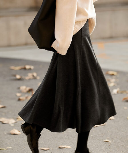 높은 품질 가을 겨울 레트로 세련된 4 가지 색상 포함 양모 우산형 중간 길이 반신 스커트 qze696636fl