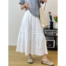 批发水溶蕾丝拼接小白裙半身裙2026夏季新款纯棉百搭勾花镂空A字裙女