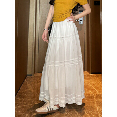 批发2026夏新款<b class='q'>白色</b>半身裙女A字大摆裙中长款蛋糕裙蕾丝花边蓬蓬伞裙
