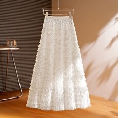 批发巨好看白色网纱波点<b class='q'>半身</b>裙女2026春秋季新款设计感法式仙女蛋糕裙