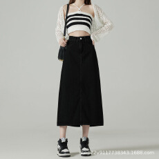 批发牛仔半身裙女夏季高腰包臀裙2025新款<b class='q'>复古</b>直筒宽松a字中长款半裙