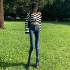 批发<b class='q'>弹力</b>高腰牛仔裤女2025年秋季新款显瘦百搭紧身修身小脚铅笔裤子