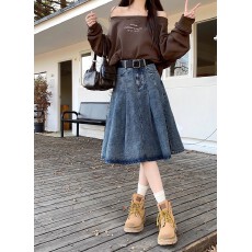 批发皱褶牛仔半身裙女<b class='q'>夏</b>季新款小个子中长款大码胖MM遮肉显瘦A字裙潮