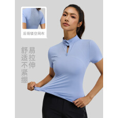 批发运动短袖女夏速干弹力紧身修身显瘦瑜伽<b class='q'>T</b><b class='q'>恤</b>透气半拉链高弹健身服
