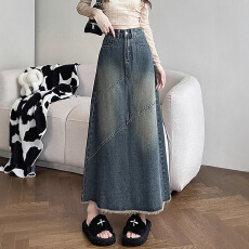 批发后开叉牛仔半身裙大码女装春秋<b class='q'>冬</b>季2025新款高腰显瘦美式a字裙